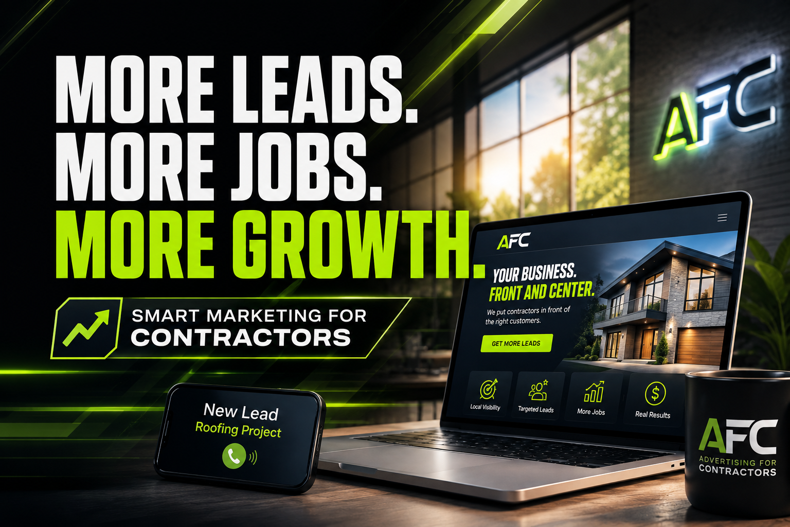 Contractor marketing campaign results dashboard — more leads, more jobs, more growth